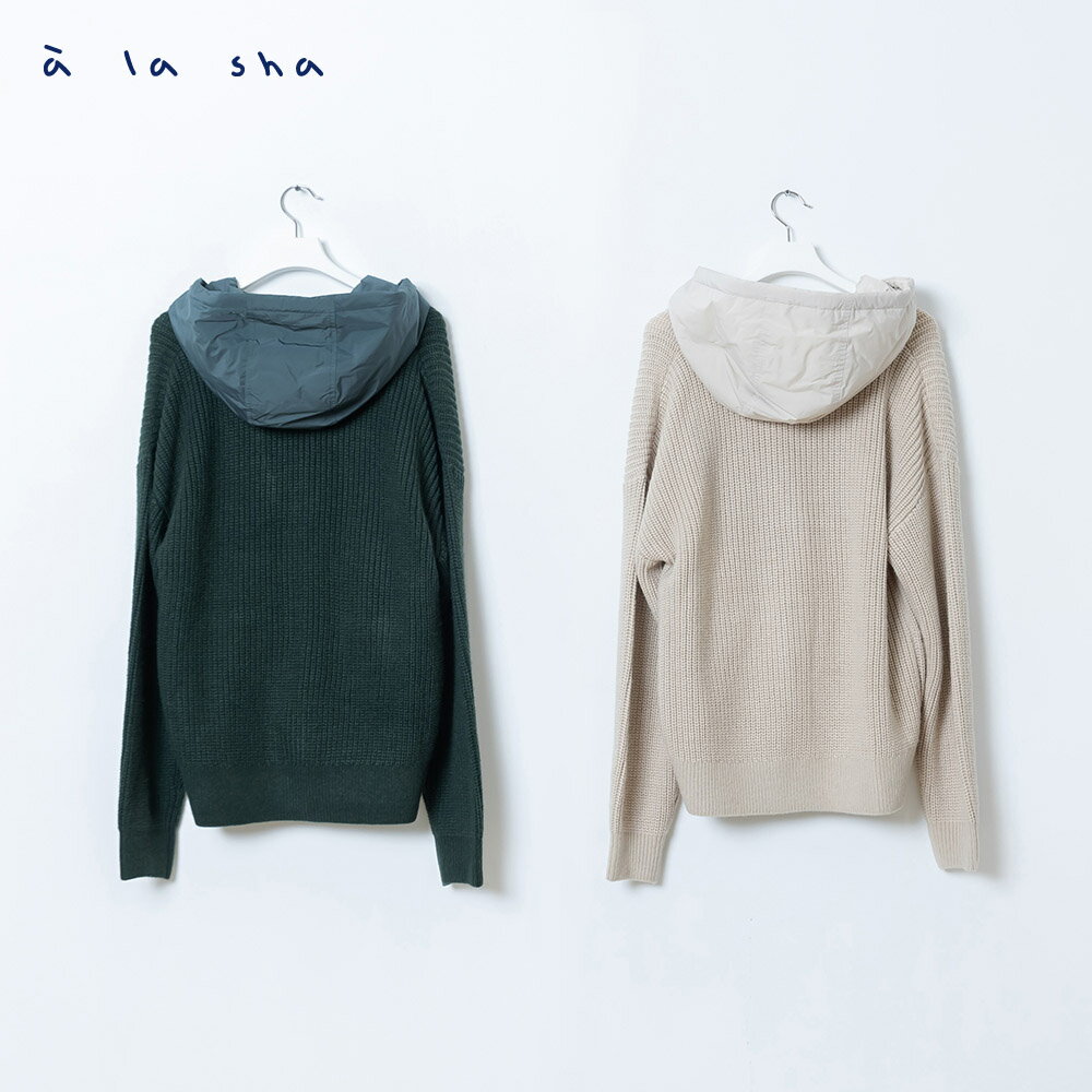 a la sha 異材質拼接可拆式連帽針織外套 3