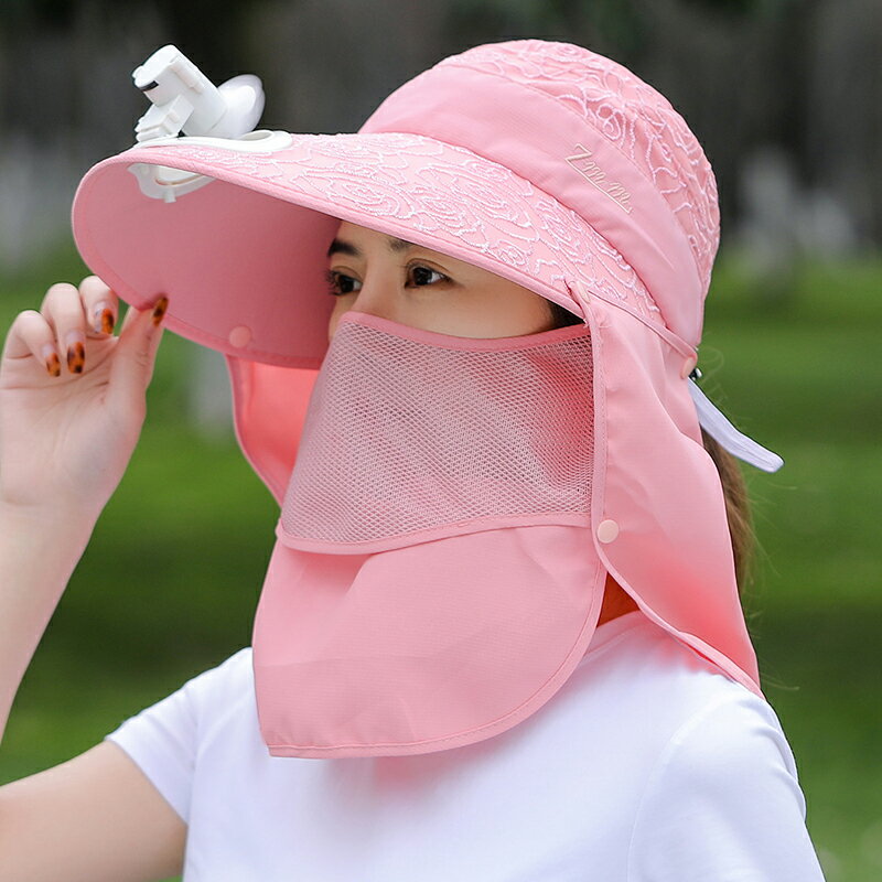 遮陽帽女夏季防曬防紫外線農村下地干活帶小風扇的帽子遮臉太陽帽
