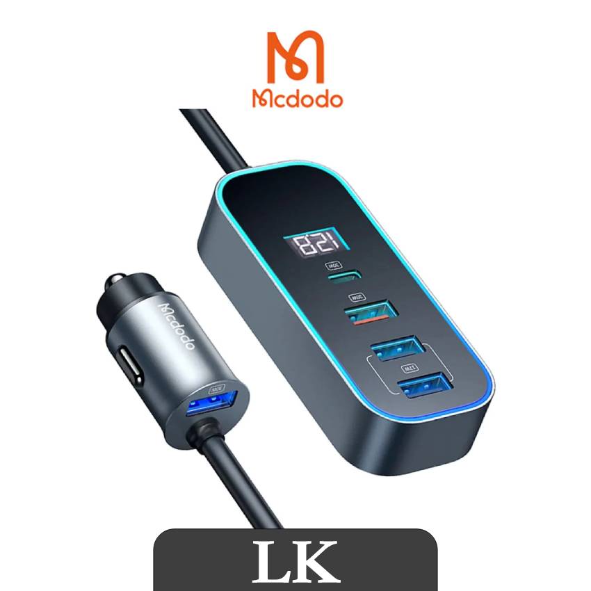【 Mcdodo麥多多 】五孔車用快速充電器 107W快充 閃速 1.5M PD+QC車用充電器點菸器 數顯車充/充電頭