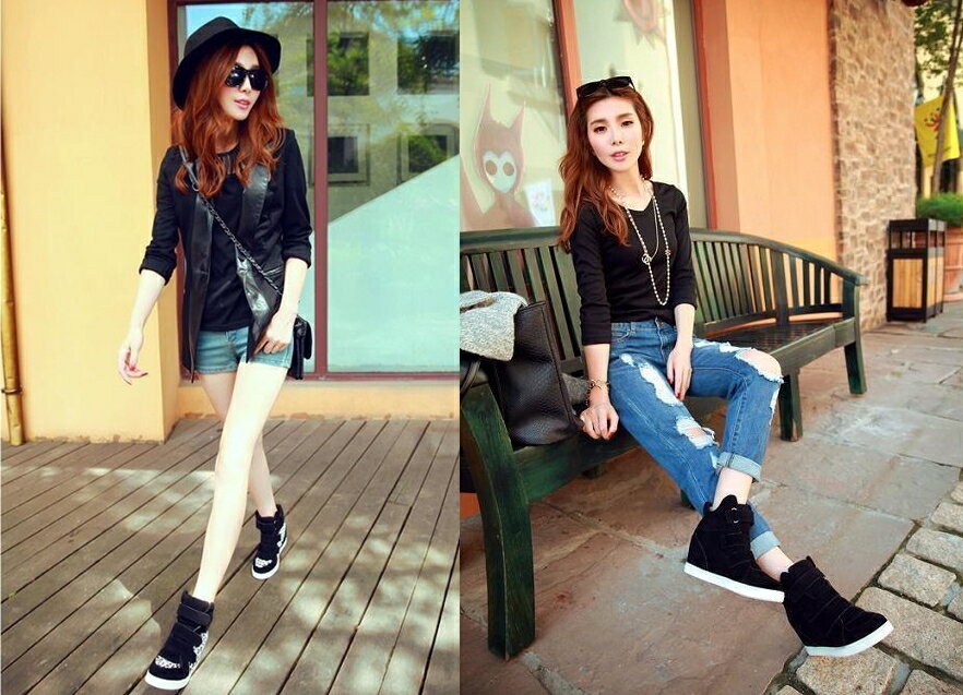 熱銷款女鞋 高幫魔術氈 平底內增高 豹紋厚底鞋 休閒鞋 厚底增高鞋 厚底休閒運動鞋 櫻桃嚴選 4