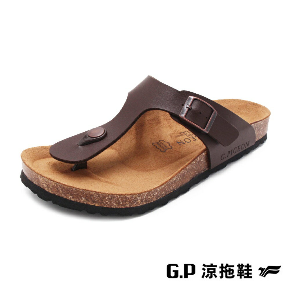 G.P(男)皮釦可調式人字柏肯鞋 男鞋-咖啡色(另有黑色)