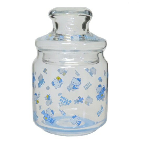 【震撼精品百貨】Hello Kitty 凱蒂貓~日本sanrio三麗鷗 KITTY滿版玻璃收納罐-藍*19749