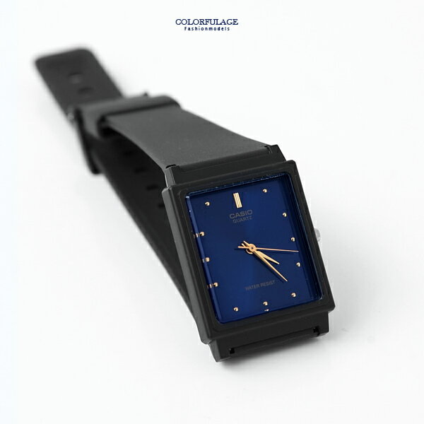 CASIO卡西歐方形沉穩藍面膠錶【NEC35】柒彩年代
