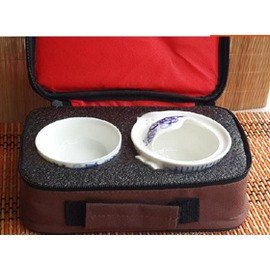 【快客杯-手抓壺-全白-陶瓷-一壺一杯旅行包/套-1套/組】旅行辦公功夫茶具套裝 便攜快客杯蓋碗-7501017
