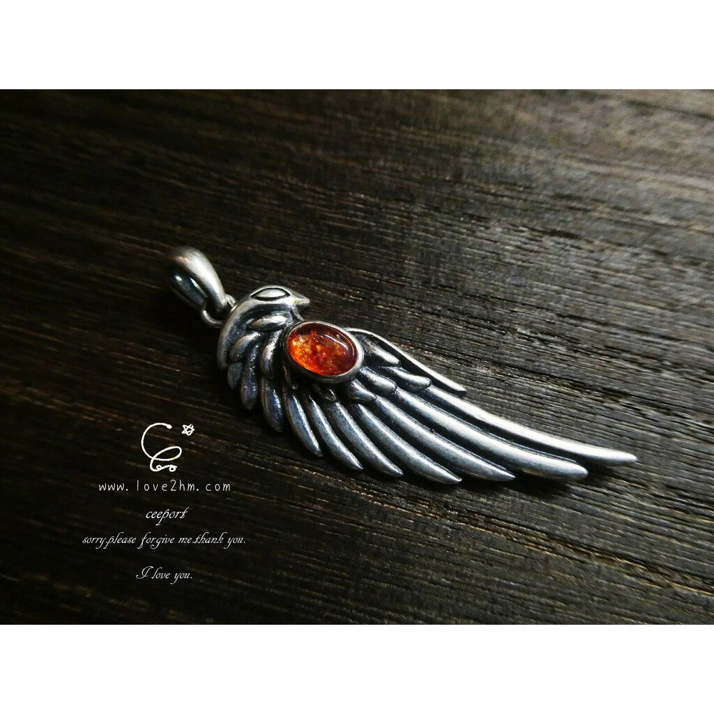 鷹 守護者之翼-太陽石純銀鍊墜/太陽石/純銀鍊墜/925純銀/ [晶晶工坊-love2hm]