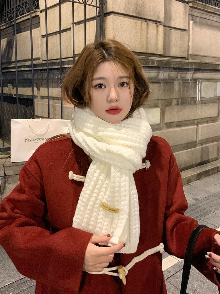 白色圍巾冬季女新款針織毛線圍脖學生聖誕百搭高級氛圍感