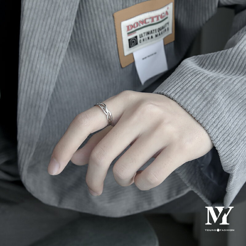 純銀戒指男潮單身簡約小眾食指指環ins開口可調節個性男士手飾品