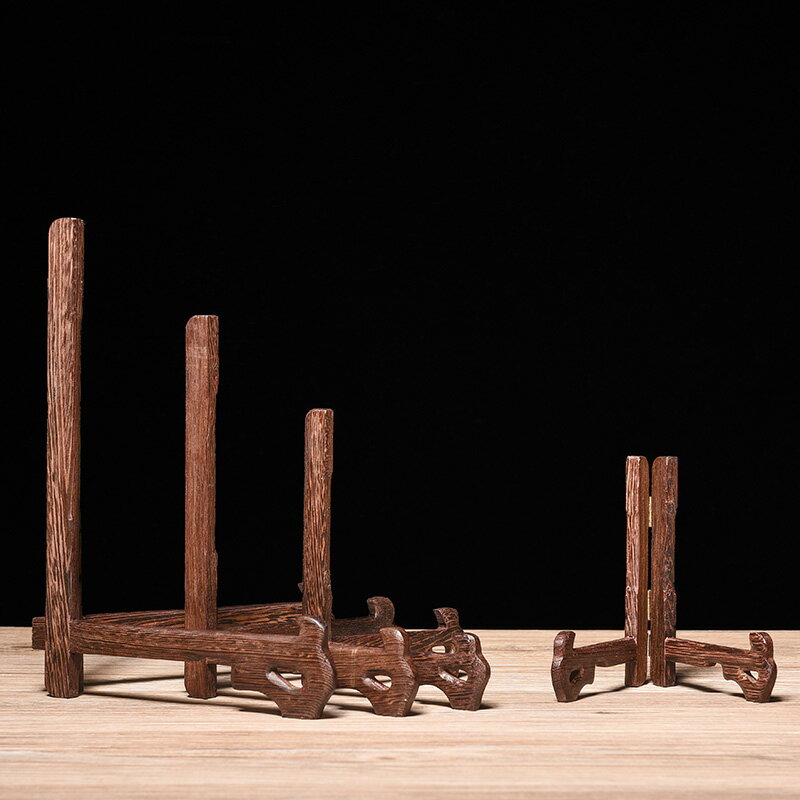 陶福氣 雞翅木架子裝飾盤架工藝品實木相框三角支架普洱茶餅托架