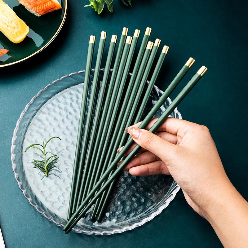 合金筷子綠色輕奢風家用高檔防滑防霉耐高溫不發霉高級感商用餐飲