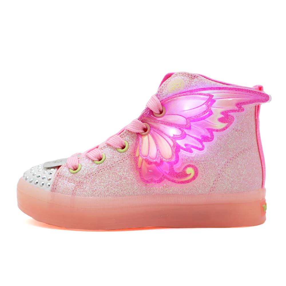 SKECHERS TWINKLE TOES 鞋帶 聲光燈鞋 中童 魔法 蝴蝶粉 R9851 (314350LLPMT)