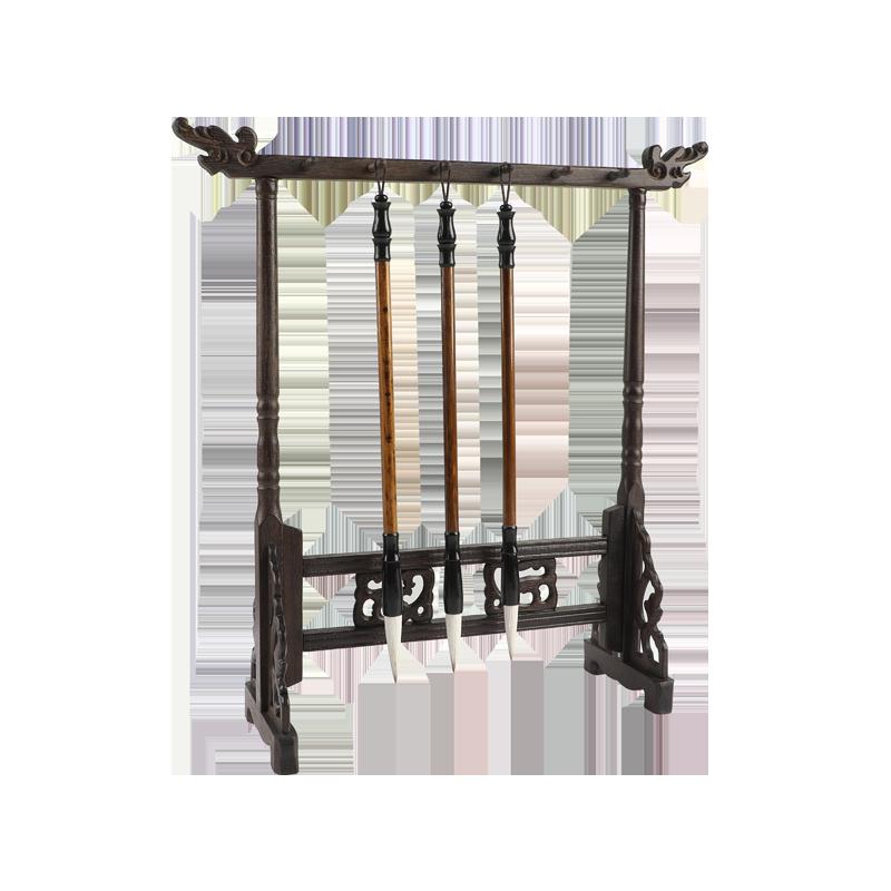 毛筆架 龍頭復古筆架毛筆掛實木筆架子創意簡約現代展示架掛毛筆的筆架大號文房四寶雞翅木毛筆掛擺件初學套裝【MJ6023】