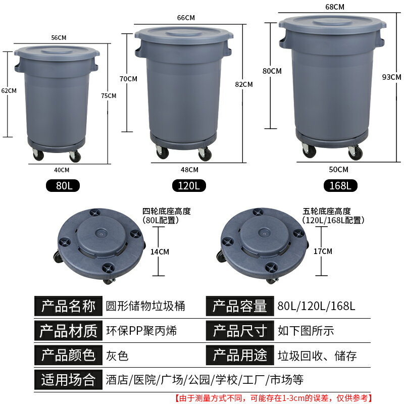戶外垃圾桶 分類垃圾桶 垃圾桶大容量大號商用圓形加厚帶輪子戶外環衛餐飲廚房有蓋儲水桶【HH15419】