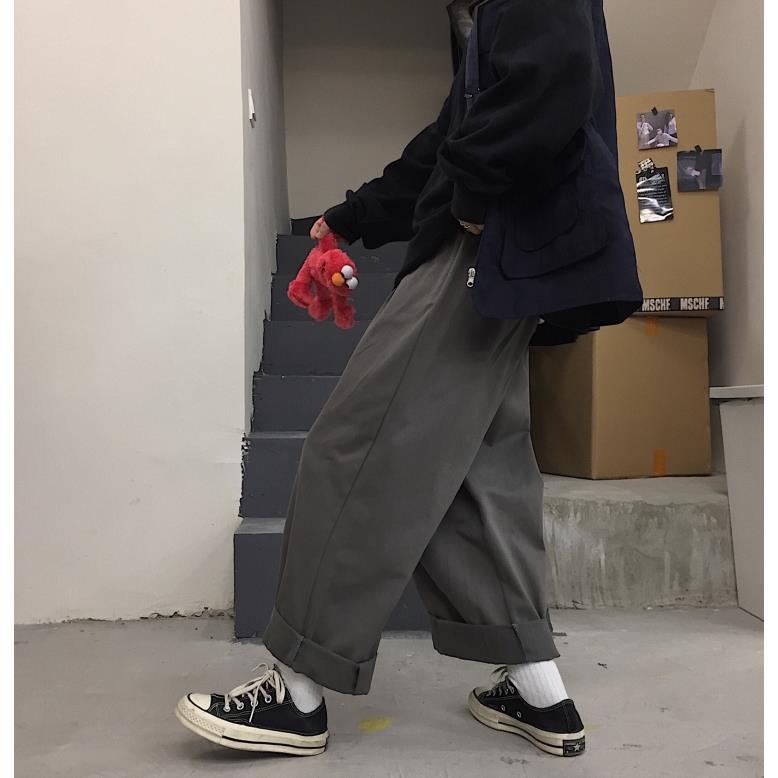 大碼男裝200斤秋裝闊腿褲子男學生韓版胖mm寬松顯瘦工裝直筒褲