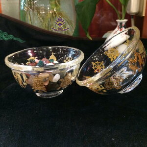 【利眾福澤之家】藏傳佛教用品 水晶玻璃描金八吉祥水碗 供水杯1入