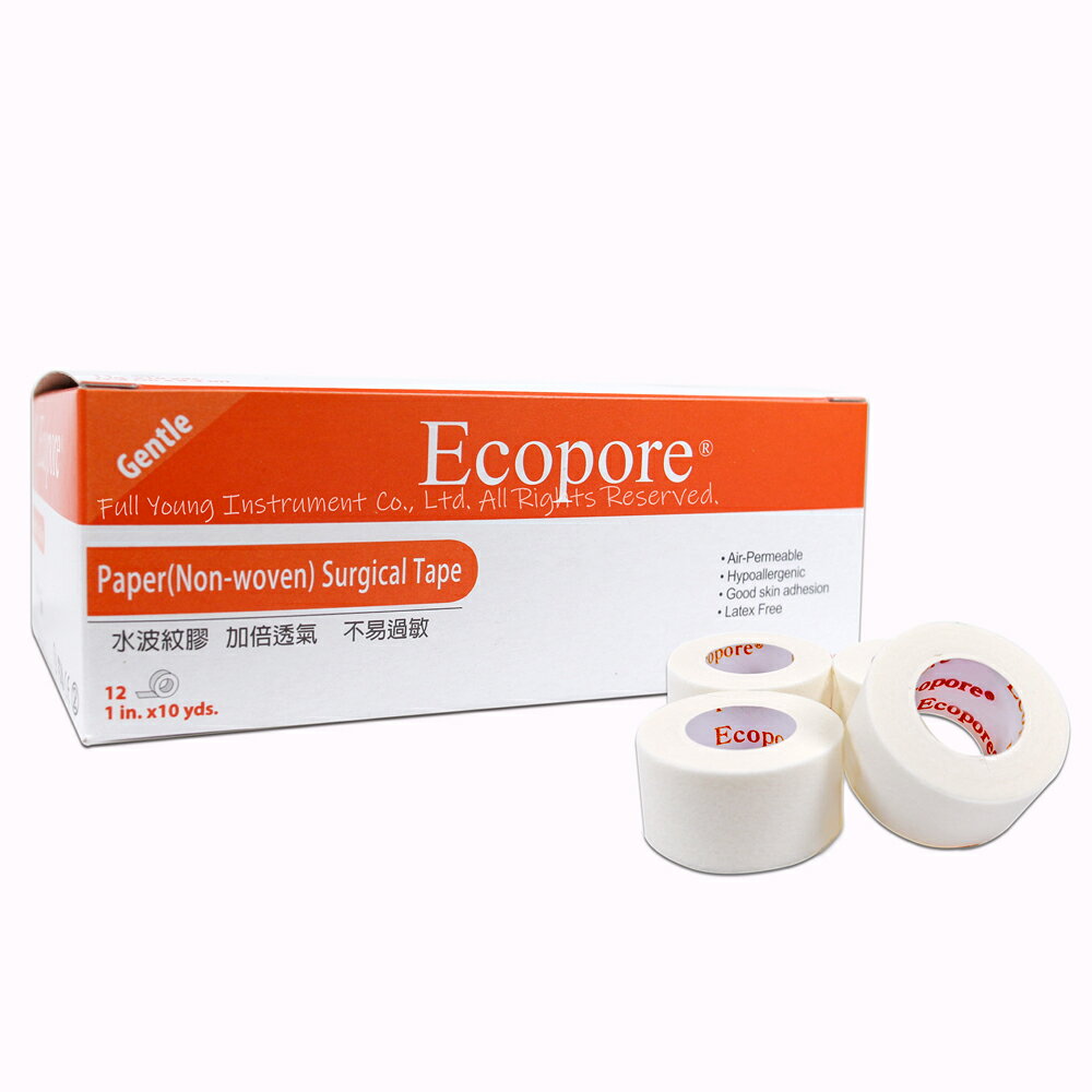 【醫康生活家】Ecopore水波紋透氣膠帶 白色 1吋(12入/盒)