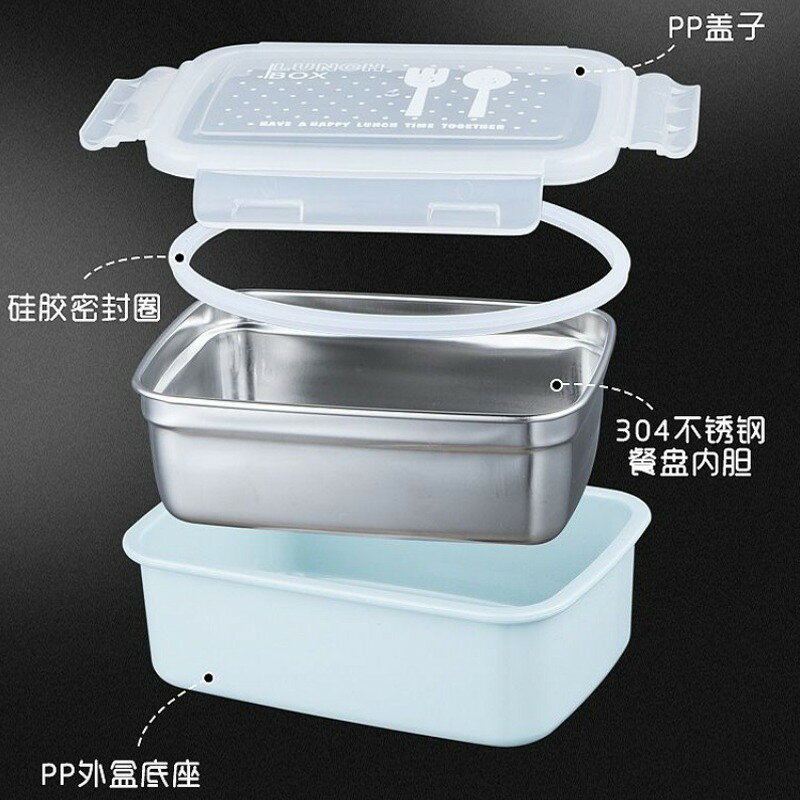 防漏不鏽鋼便當盒1200ml+湯匙【緣屋百貨】天天出貨 便攜 飯盒 方形 加熱 學生 便當盒 女飯盒 帶蓋 防漏 餐盒 2