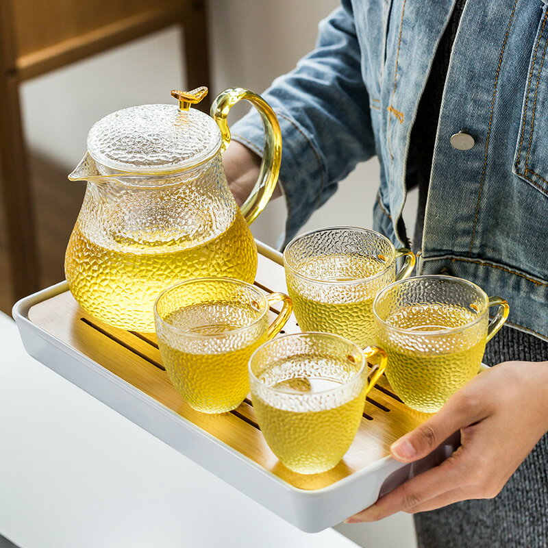 錘紋玻璃花茶壺加厚大容量泡茶壺耐熱過濾水果茶壺電陶爐煮茶器