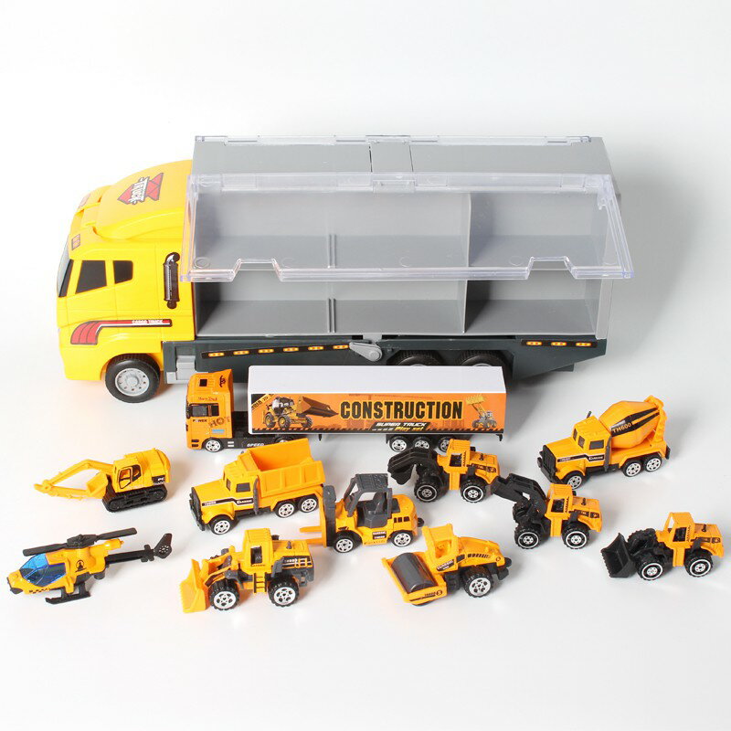 合金貨柜車 禮盒裝 兒童模型收納貨櫃車+11輛合金車男孩玩具仿真小汽車玩具車 生日禮物 玩具車