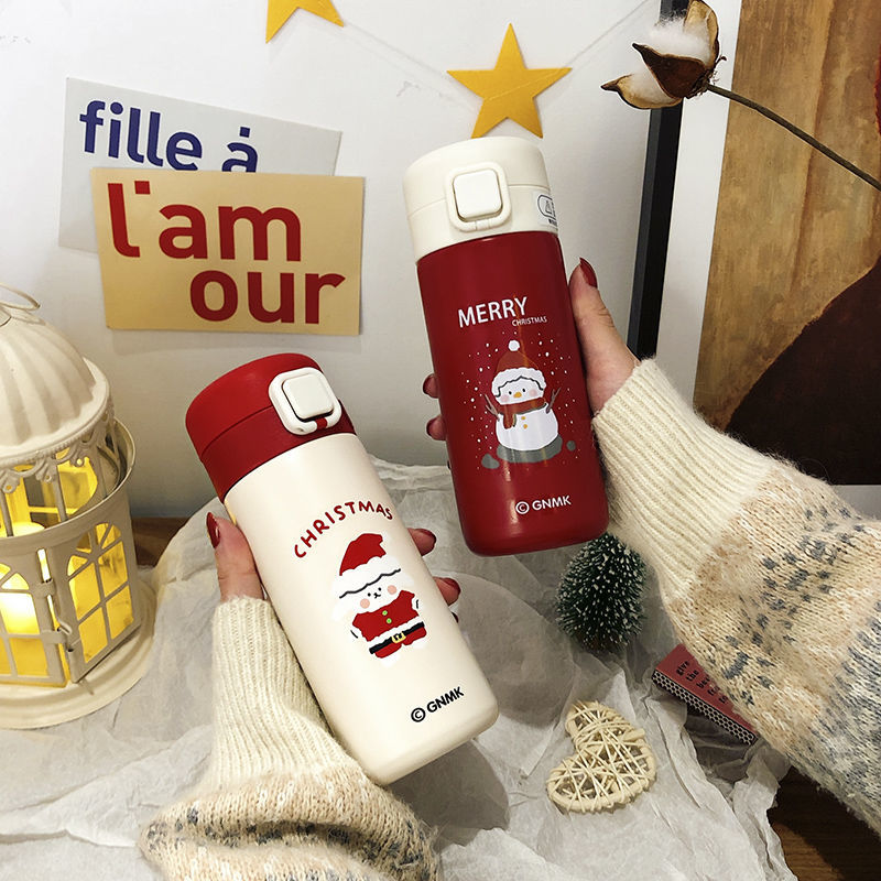 網紅圣誕禮物麋鹿保溫杯大容量簡約學生可愛便攜水杯女彈跳蓋杯子