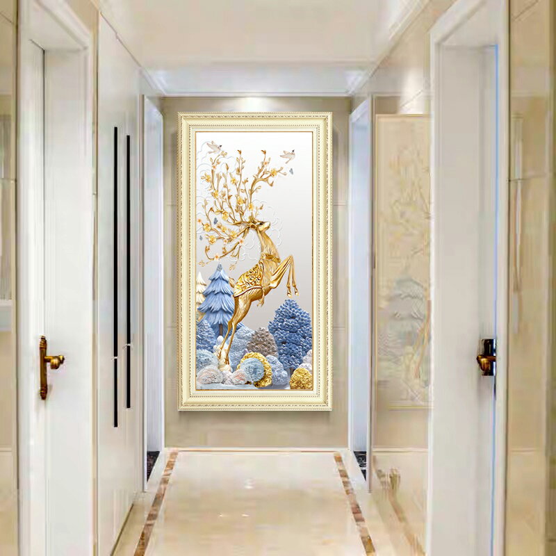 歐式入戶玄關墻麵裝飾掛畫現代簡約過道走廊裝飾畫豎版招財壁畫