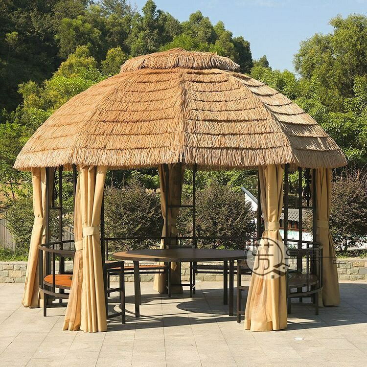 茅草亭子 戶外花園庭院 鄉村毛草棚稻草圓涼亭 鐵藝農家樂餐飲遮陽棚