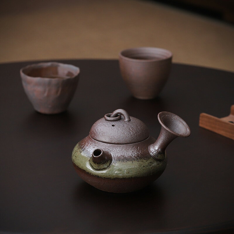 陶福氣 粗陶手作茶壺家用陶瓷泡茶器仿古柴燒側把壺復古功夫茶具