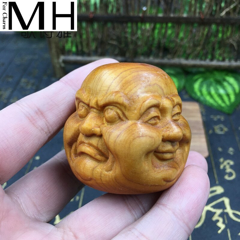 崖柏四面佛 喜怒哀樂手把玩擺件 木質工藝品 手把件木雕小擺件