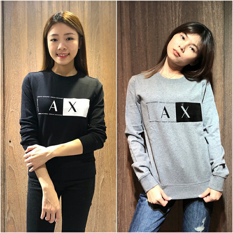美國百分百【全新真品】 Armani Exchange 大學T 長袖 女 T-shirt AX logo 黑色/灰色 AL51