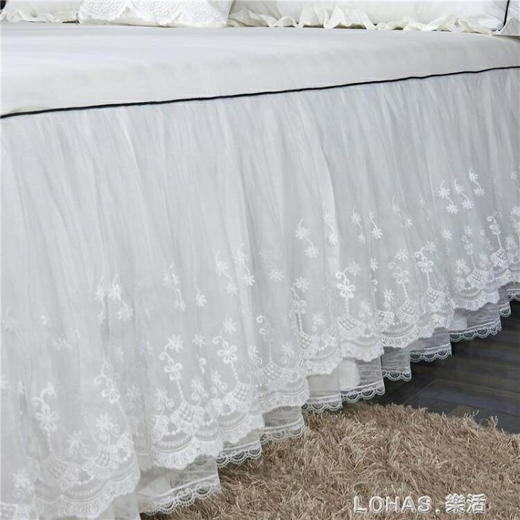 白色純棉公主蕾絲床罩單件床裙式全棉荷葉邊單人雙人1.8m1.5米床 【麥田印象】