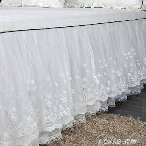 白色純棉公主蕾絲床罩單件床裙式全棉荷葉邊單人雙人1.8m1.5米床 【麥田印象】