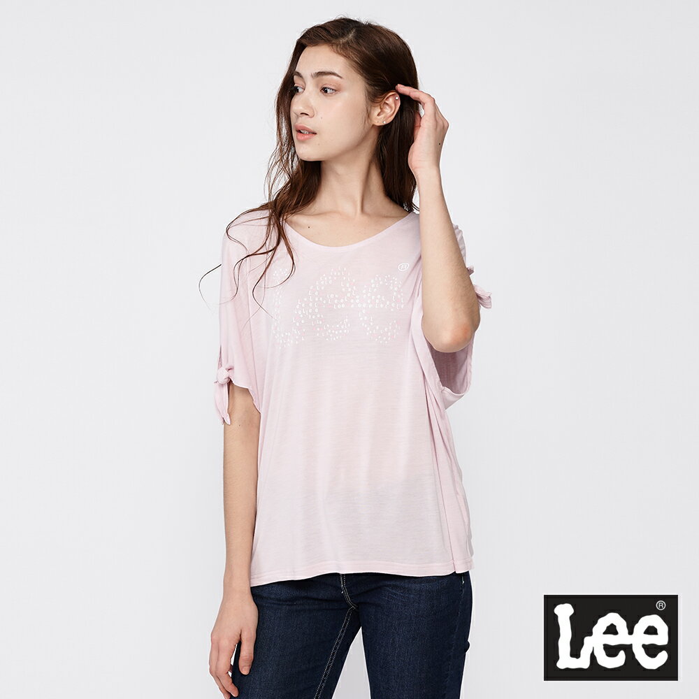 Lee 短袖T恤Logo袖口綁袋寬版 女粉紅