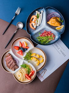 日式餐盤陶瓷分格盤子家用分隔餐具三格餃子專用盤減脂四格早餐盤
