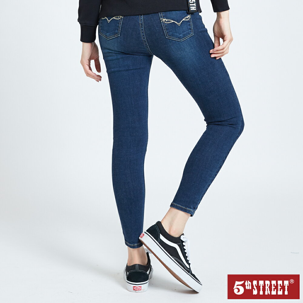 女超彈高腰9分牛仔窄管褲-酵洗藍(-3KG系列)【5th STREET】【APP下單享4%點數】#-3KG顯瘦褲 ★神腿褲 1