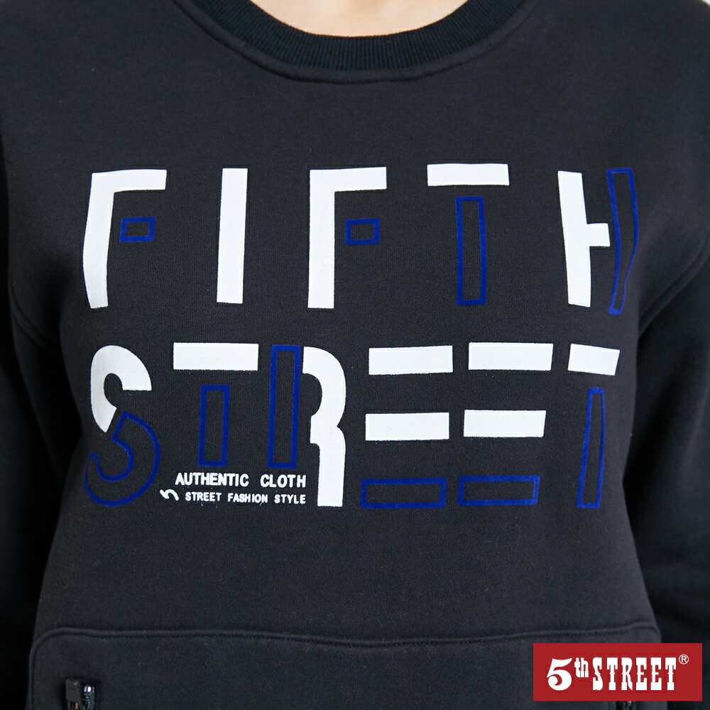 中性大5雙拉口袋厚長袖T恤-黑色【5th STREET】【APP下單享4%點數】 4