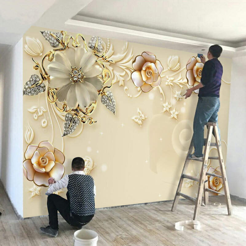 歐式電視背景墻壁紙客廳奢華大氣高檔浮雕花朵裝飾3d立體影視墻布