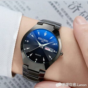 手錶男新款中學生韓版潮流情侶錶男士黑鋼防水石英錶全自動機械錶