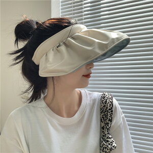 夏季戶外防曬貝殼帽女韓國大檐遮陽雙面透氣兩用發箍式空頂漁夫帽