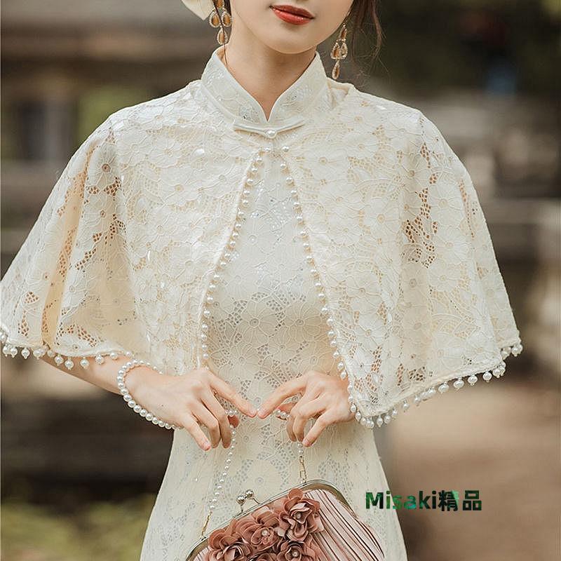 日系蕾絲披肩 配裙子坎肩 旗袍斗篷 女外搭洋氣開衫 短款外套 上衣 禮服披肩（滿599元）-Misaki精品