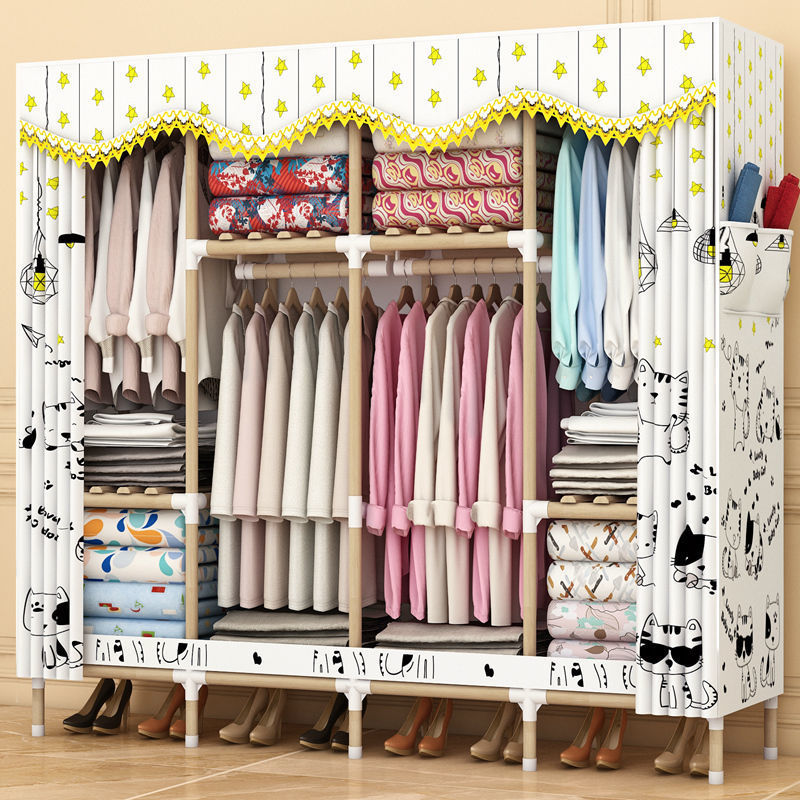 簡易衣櫃實木衣櫥組裝折疊租房佈衣櫃收納架單雙人兒童收納櫃加固