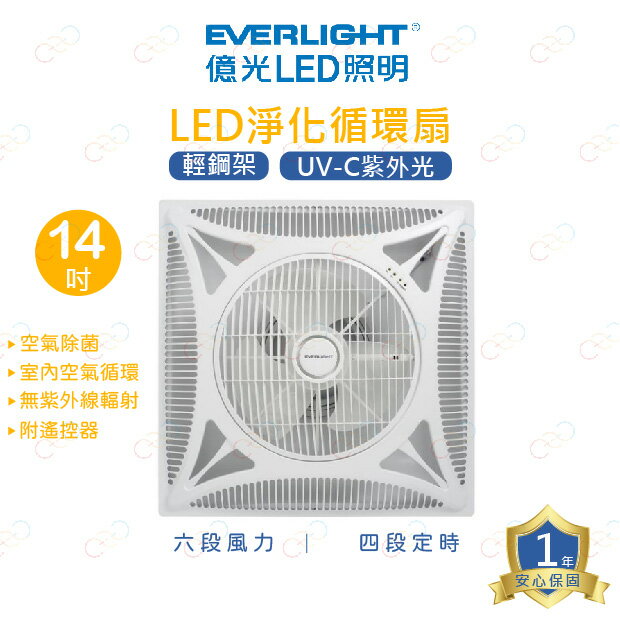 億光 14吋 循環扇 UVC LED 紫外光淨化 殺菌 全電壓 輕鋼架用 遙控節能扇 空氣清淨 (A Light)