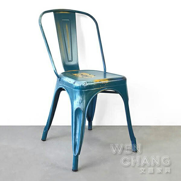 [特價] LOFT 工業復古 Tolix高背餐椅 經典款 可堆疊 做舊藍黃 CH001-BLY