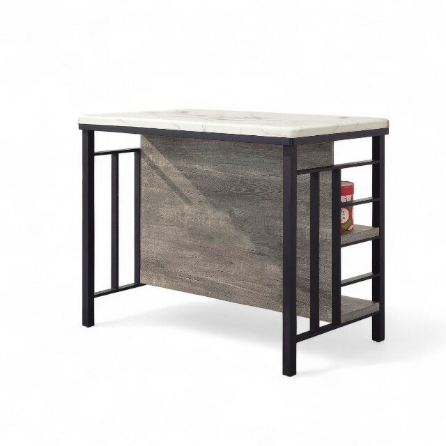 艾登仿石面中島桌｜工業風中島吧台・大理石紋桌面・收納層架 TBB056