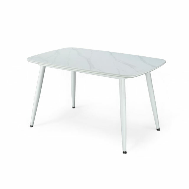 TBB059 雲白岩紋餐桌 140cm｜白色鐵腳 × 岩板桌面｜現成品免等待