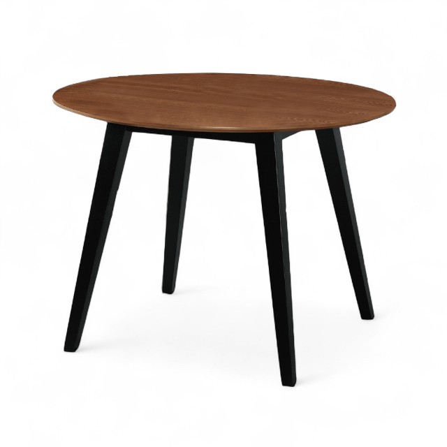 艾伯106CM大圓桌｜胡桃色餐桌・實木黑腳設計 TTB014