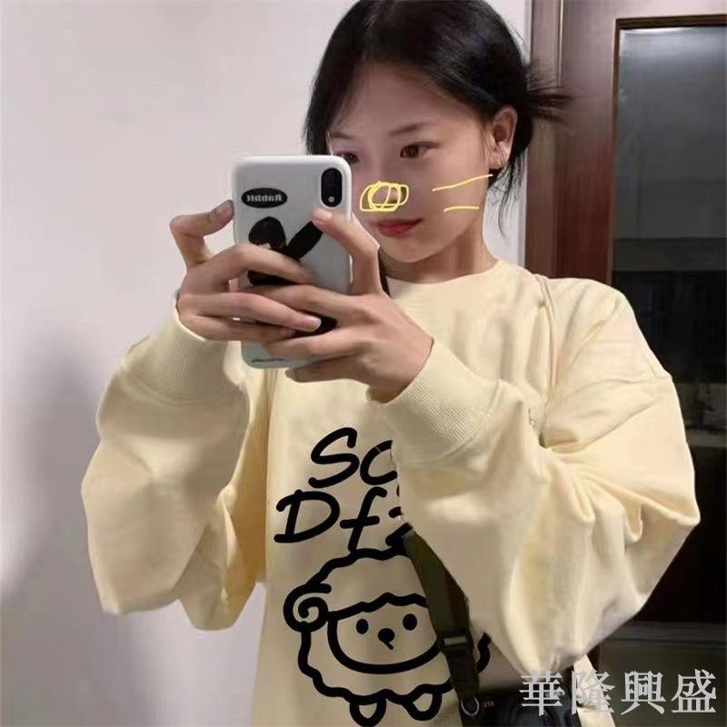華隆 美式復古春秋冬加絨衛衣寬松ins小眾設計感學生慵懶風長袖上衣女