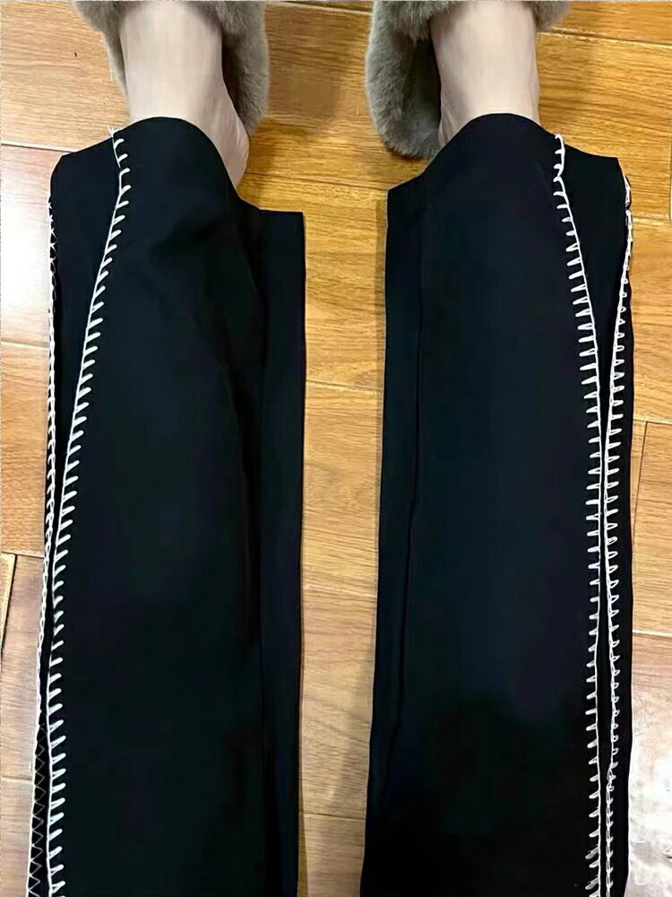 冰絲闊腿褲女夏季薄款設計感小眾高腰垂感黑色顯瘦直筒褲子西裝褲