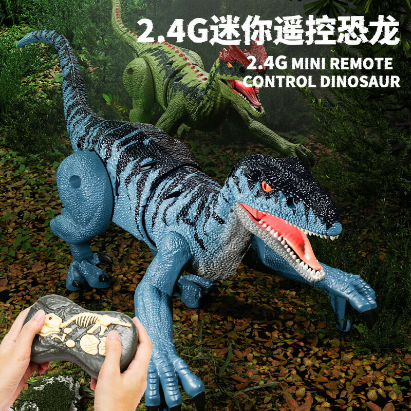兒童遙控迅猛龍霸王龍2.4G五通仿真聲光電動迷你遙控恐龍玩具