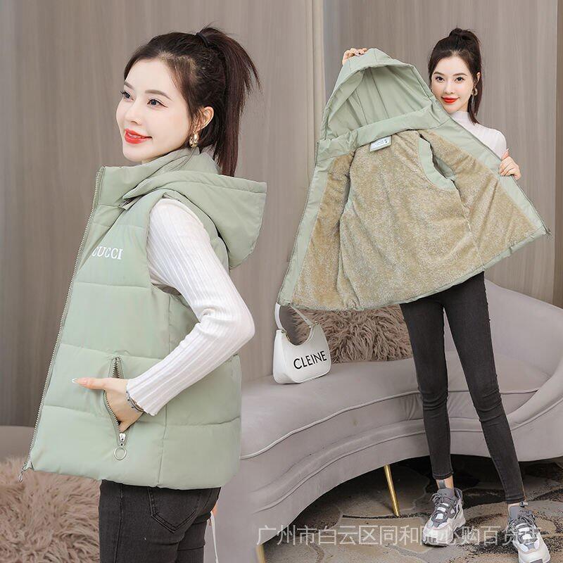 2022新款韓版短版棉服羽絨棉加大尺碼刷毛內膽背心秋冬女背心無袖潮