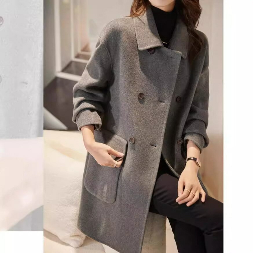 女裝 外套 韓系風 氣質上衣 韓版   外套女秋冬新款減齡加厚韓版中長款寬鬆呢子外套 2