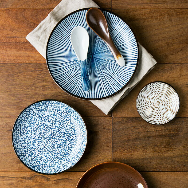 朵頤日式餐具復古陶瓷條紋盤子套裝西餐盤菜盤年輪碗盤冰裂碗家用1入